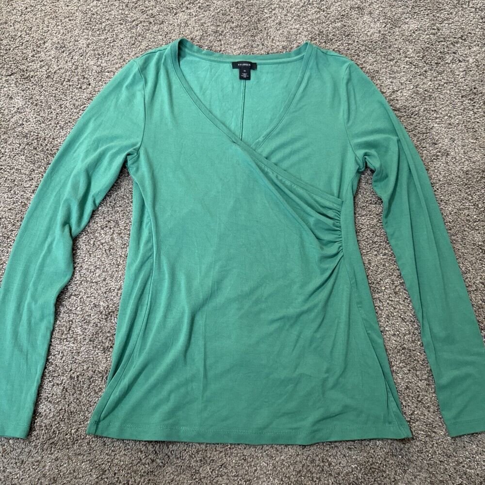 Anthropologie Halogen Blouse Top M Kelly Green Long Sleeve Cinched Waist Casual